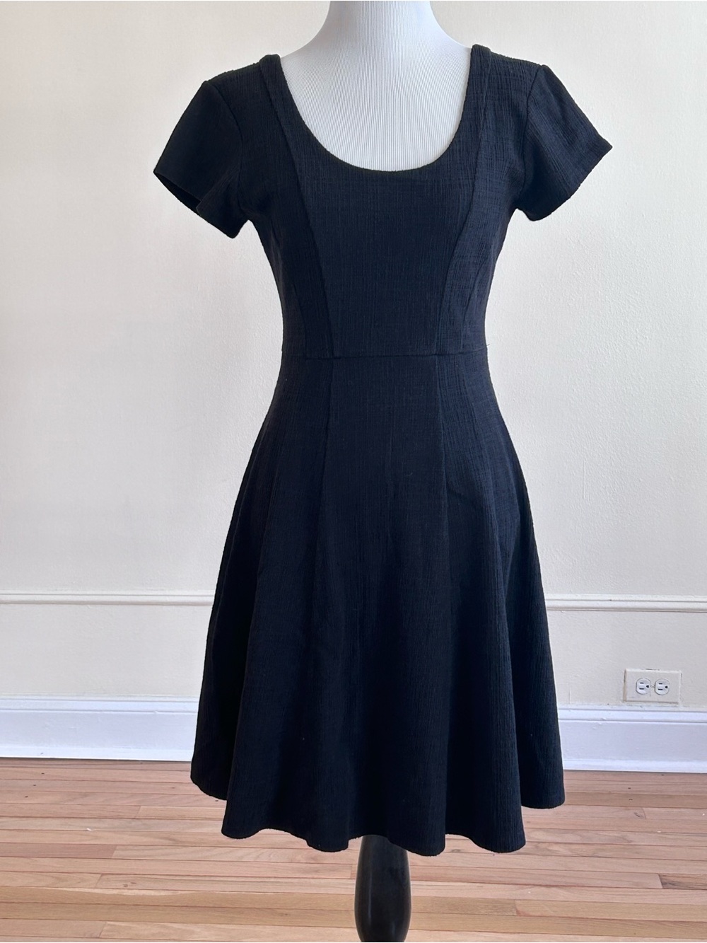 Anthropologie Black Short-Sleeve Scoop-Neck Fit & Flare Dress